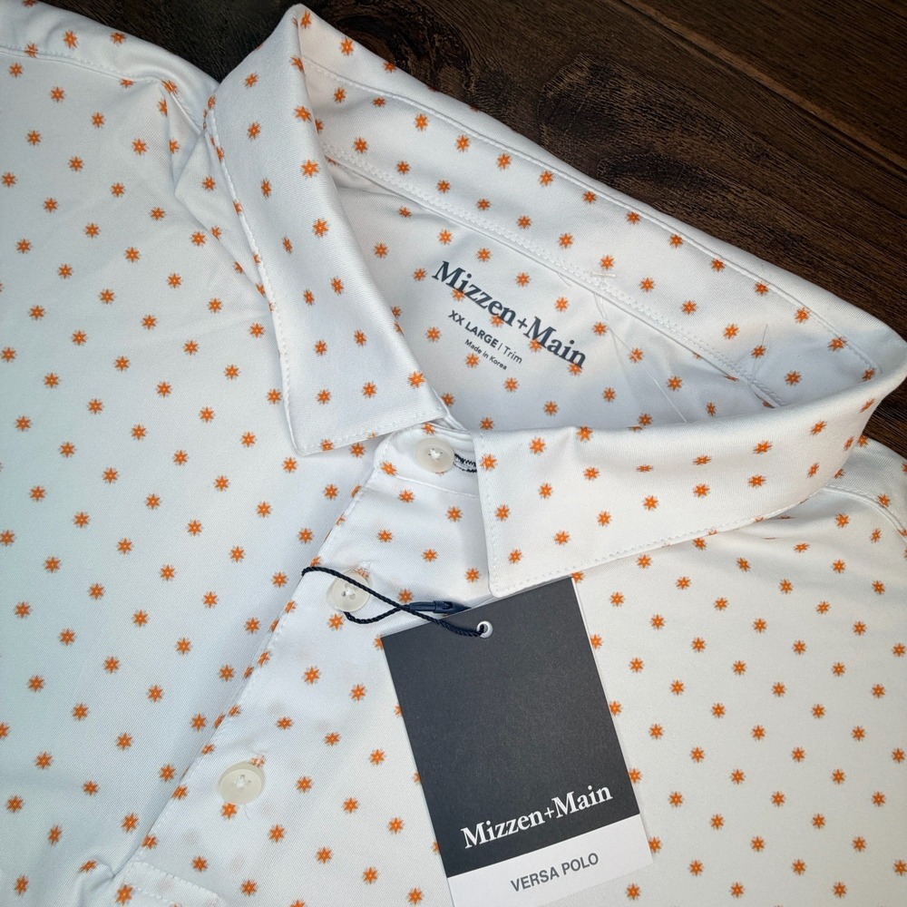 Mizzen+Main Polo Golf Shirt Mens XXL Trim 2XL Versa S/S White Floral Starburst